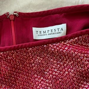 Red beaded sequin mini skirt